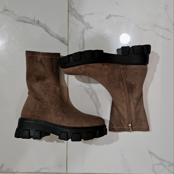 Suede Chunky Sole Sock Boots - Picture 1 of 4